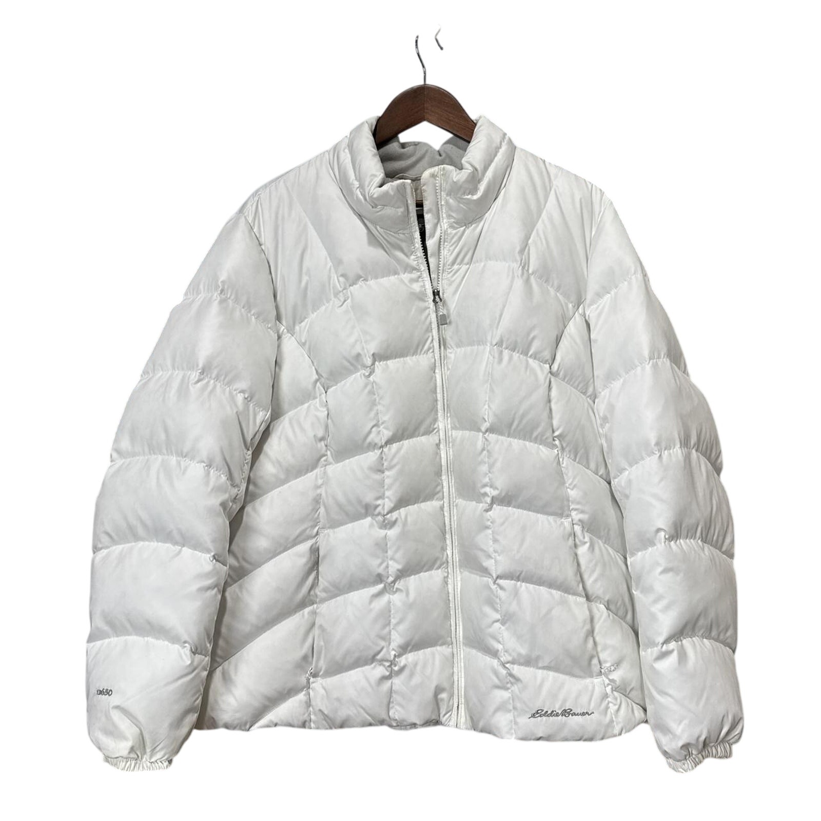 Women's Eddie Bauer Cream White Ecru Goose Down Puffer Coat W/ 650 Fill Weight
